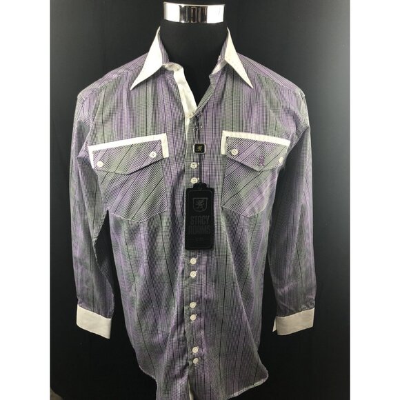 Stacy Adams Shirt Mens Medium M Long Sleeve Purple Plaid Button Up New NWT - Picture 1 of 8